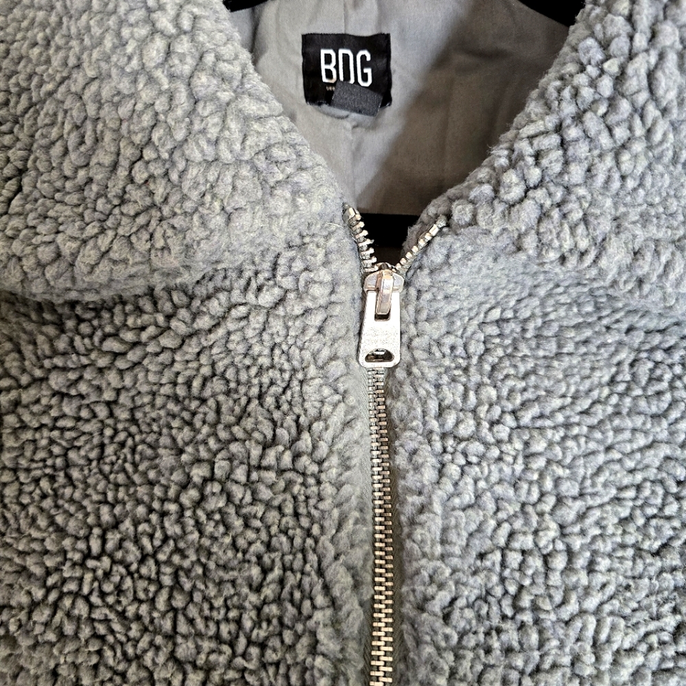 BDG Sage Gray Green Sherpa Teddy  Jacket Jacket Size S-P - Picture 10 of 13